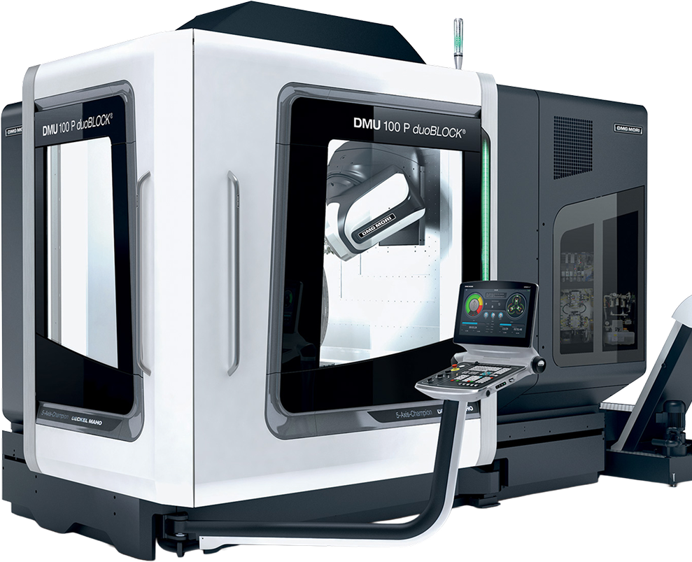 Centro de usinagem CNC DMU 100 P duoBLOCK com painel de comando.