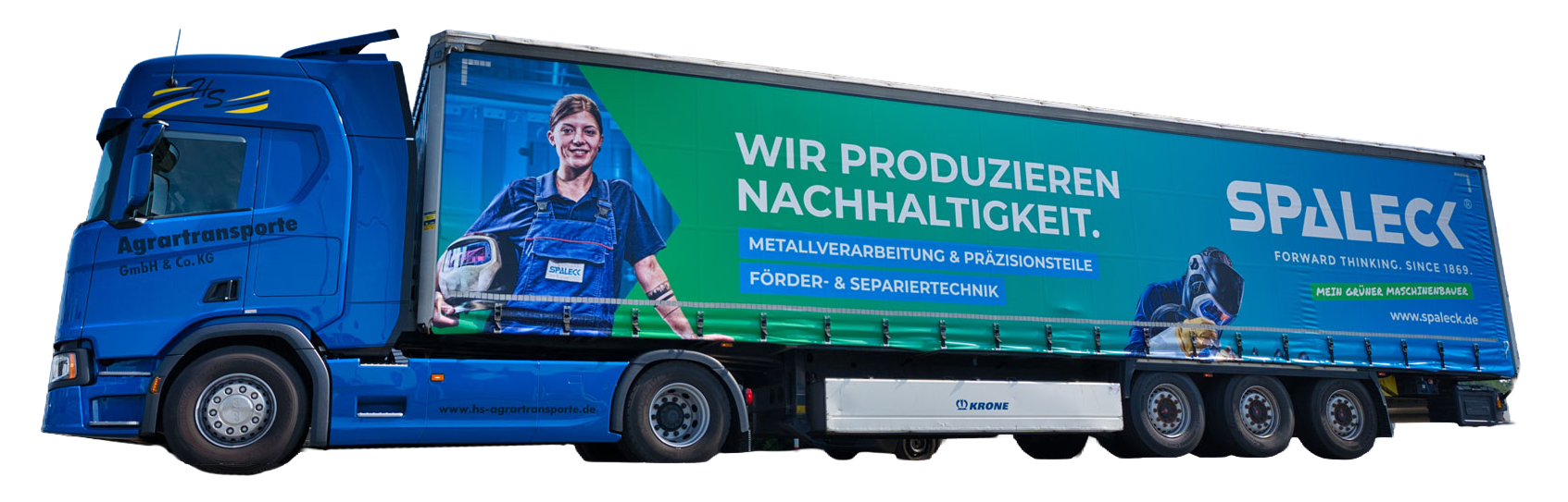 Camião com publicidade do Grupo SPALECK a favor da produção sustentável.