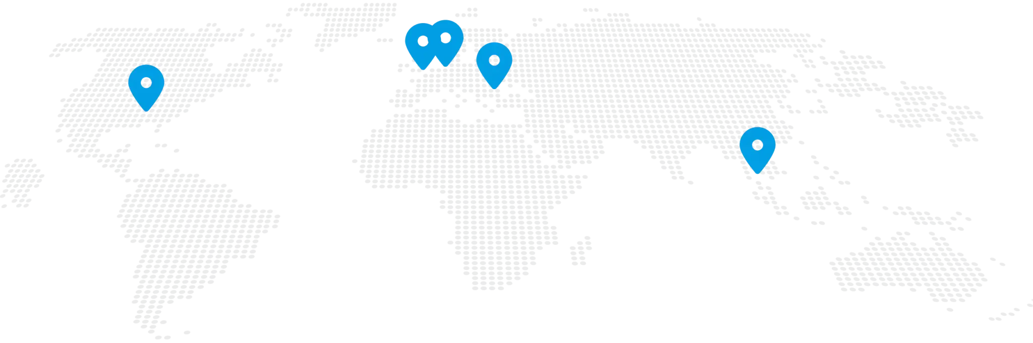 Mapa-múndi com marcações azuis para as localizações da SPALECK.