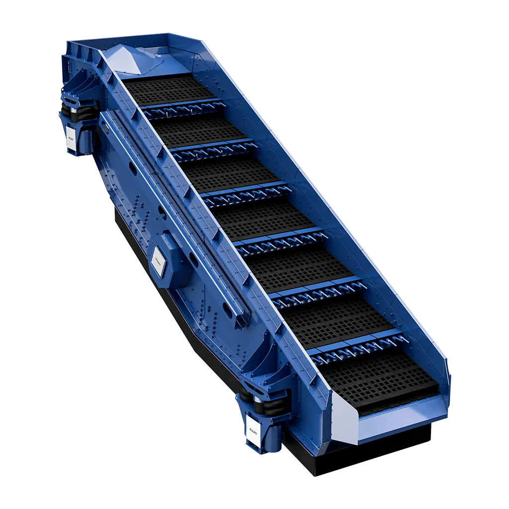 Módulo de crivagem azul com tecnologia AutoCLEAN para instalações de reciclagem.