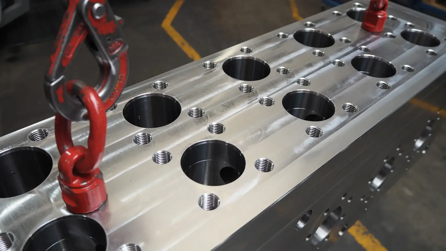 Peça grande usinada por CNC com furos rodantes