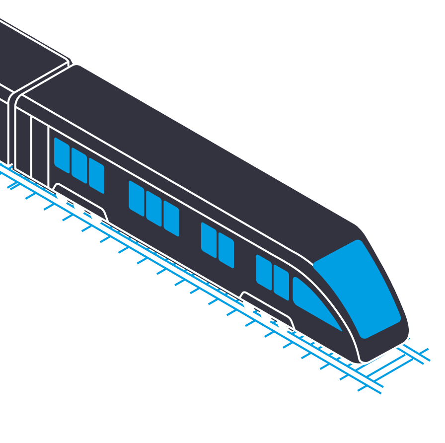Ícone de um comboio, que simboliza os setores da tecnologia ferroviária e da mobilidade elétrica, para os quais a SPALECK presta serviços de fabrico por encomenda