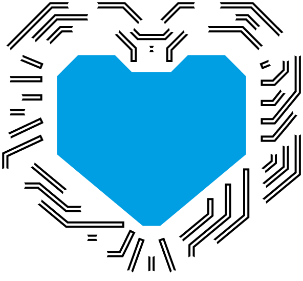 Ícone de um coração rodeado por um chip semicondutor, como símbolo de setores exigentes, tais como a tecnologia médica e a indústria de semicondutores, para a SPALECK, empresa de subcontratação