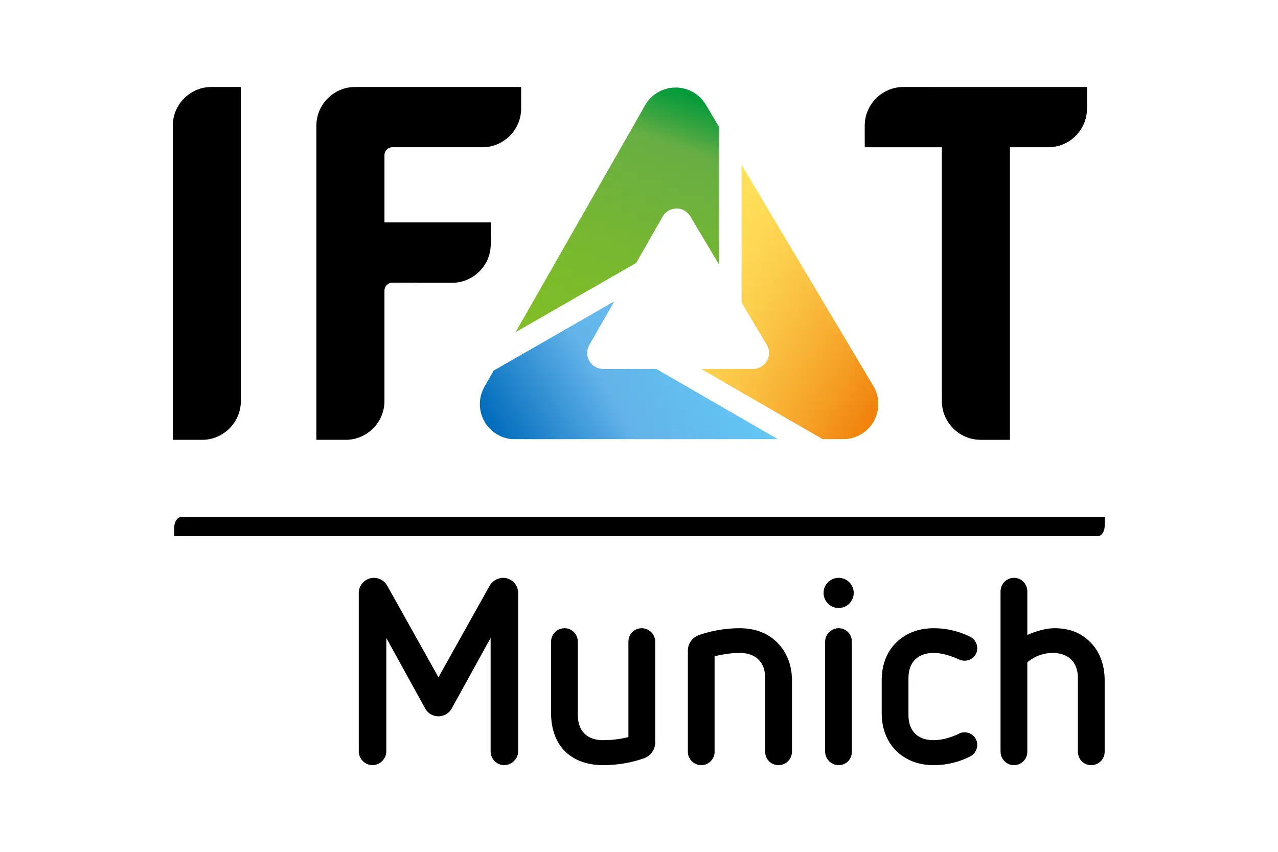 Logótipo da IFAT de Munique com um triângulo colorido