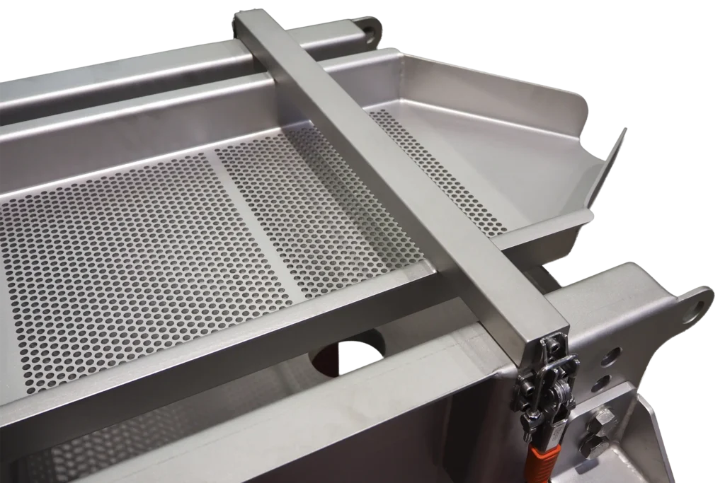Vista detalhada de uma máquina de peneiramento em aço inoxidável da gama ComfortLINE.
