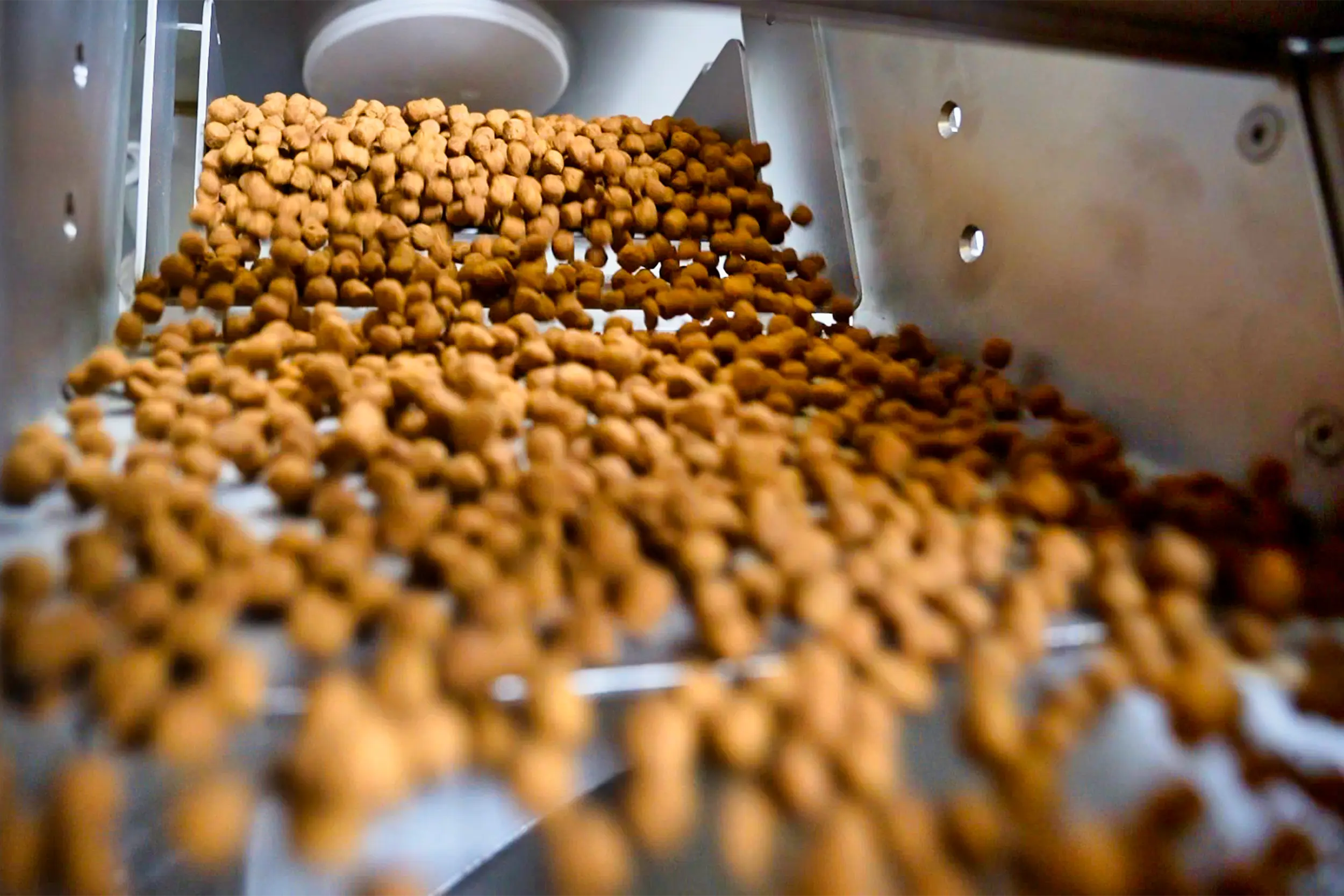 As peneiras para rações animais peneiram pellets castanhos.